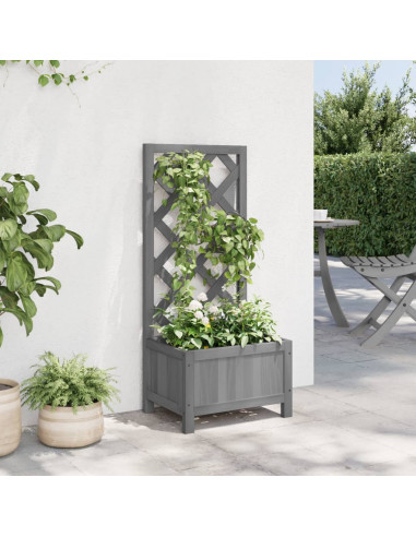 Fioriera con Traliccio Grigia in Legno Massello di Abete