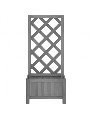 Fioriera con Traliccio Grigia in Legno Massello di Abete