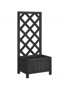 Fioriera con Traliccio Nera in Legno Massello di Abete 2