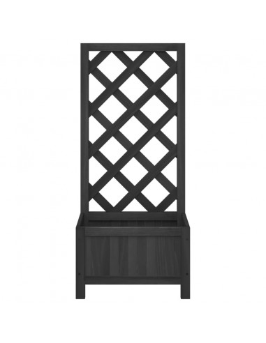 Fioriera con Traliccio Nera in Legno Massello di Abete