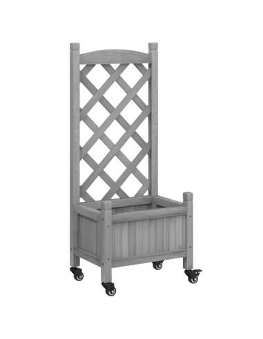 Fioriera con Traliccio e Ruote Grigia Legno Massello di Abete