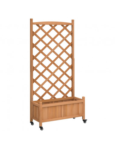 Fioriera con Traliccio e Ruote Marrone Legno Massello di Abete