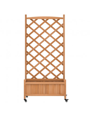 Fioriera con Traliccio e Ruote Marrone Legno Massello di Abete