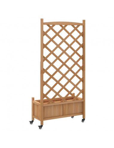 Fioriera con Traliccio e Ruote Marrone Legno Massello di Abete