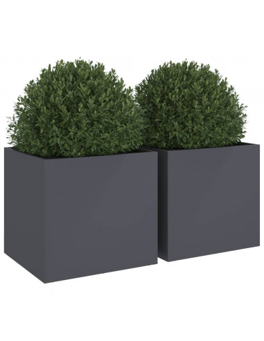 Fioriere 2 pz Antracite 49x47x46 cm Acciaio Laminato a Freddo