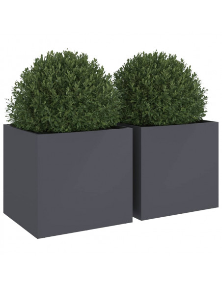 Fioriere 2 pz Antracite 49x47x46 cm Acciaio Laminato a Freddo