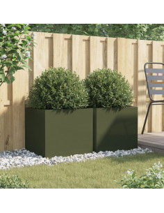 Fioriere 2 pz Verde Oliva 49x47x46 cm in Acciaio 2