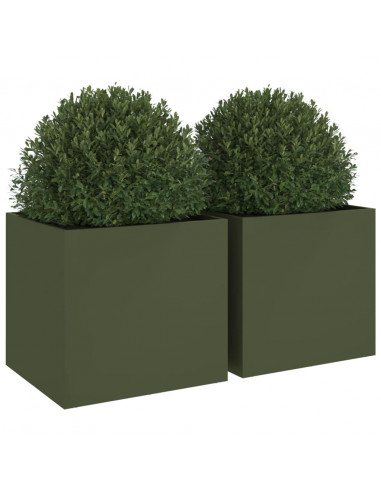 Fioriere 2 pz Verde Oliva 49x47x46 cm in Acciaio