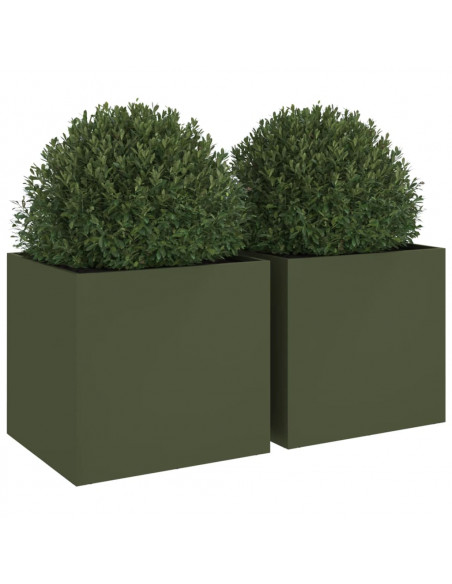 Fioriere 2pz Verde Oliva 49x47x46 cm Acciaio Laminato a Freddo