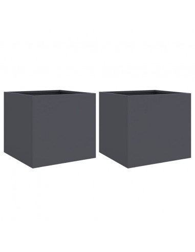 Fioriere 2 pz Antracite 32x30x29 cm Acciaio Laminato a Freddo