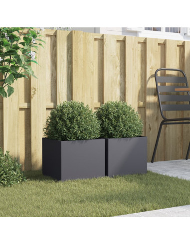 Fioriere 2 pz Antracite 32x30x29 cm Acciaio Laminato a Freddo