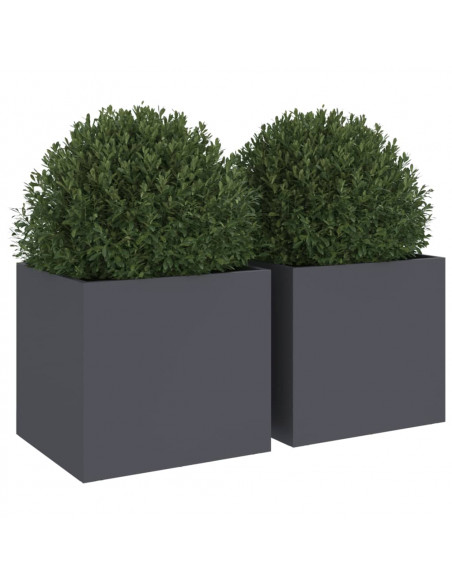 Fioriere 2 pz Antracite 32x30x29 cm Acciaio Laminato a Freddo