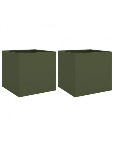 Fioriere 2pz Verde Oliva 42x40x39 cm Acciaio Laminato a Freddo