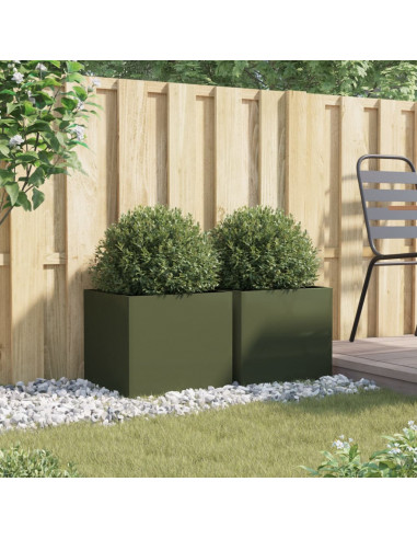 Fioriere 2pz Verde Oliva 42x40x39 cm Acciaio Laminato a Freddo