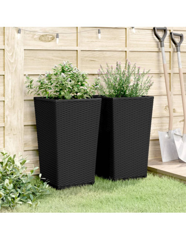 Fioriere da Giardino 2 pz Nere 32,5x32,5x57 cm in PP