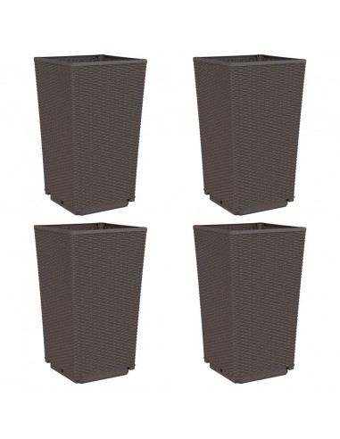Fioriere da Giardino 4 pz Marrone 32,5x32,5x57 cm in PP
