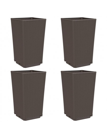 Fioriere da Giardino 4 pz Marrone 32,5x32,5x57 cm in PP