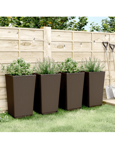 Fioriere da Giardino 4 pz Marrone 32,5x32,5x57 cm in PP
