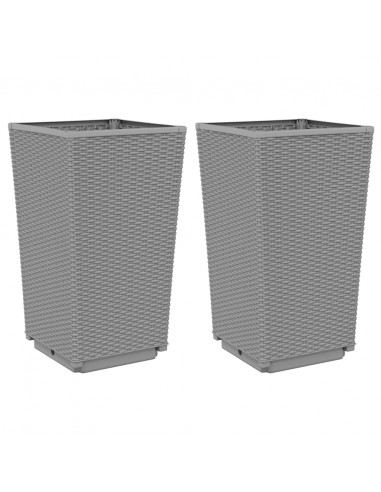 Fioriere da Giardino 2 pz Grigio Chiaro 32,5x32,5x57 cm in PP
