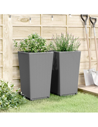 Fioriere da Giardino 2 pz Grigio Chiaro 32,5x32,5x57 cm in PP