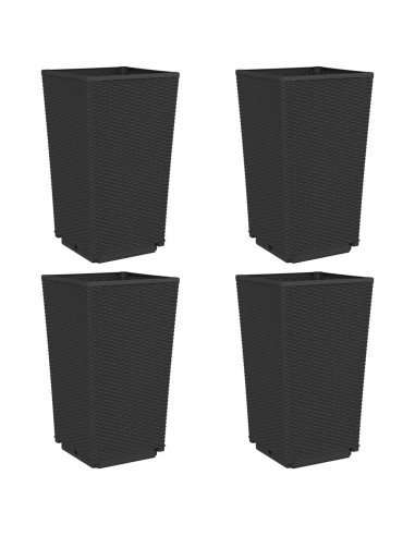 Fioriere da Giardino 4 pz Nere 32,5x32,5x57 cm in PP
