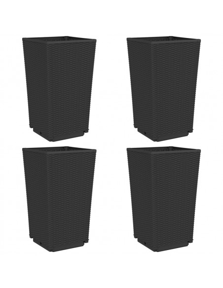 Fioriere da Giardino 4 pz Nere 32,5x32,5x57 cm in PP