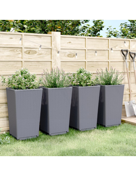 Fioriere da Giardino 4 pz Grigie 32,5x32,5x57 cm in PP