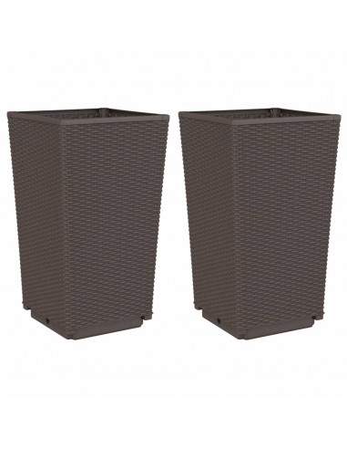 Fioriere da Giardino 2 pz Marrone 32,5x32,5x57 cm in PP