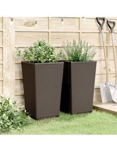 Fioriere da Giardino 2 pz Marrone 32,5x32,5x57 cm in PP