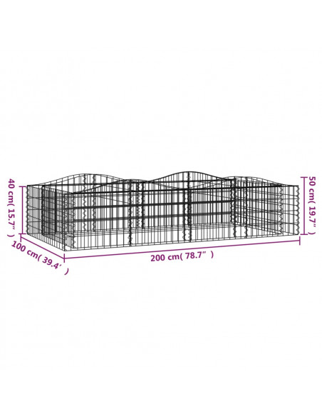 Gabbione ad Arco con Letto Rialzato 200x100x50 cm Ferro Zincato