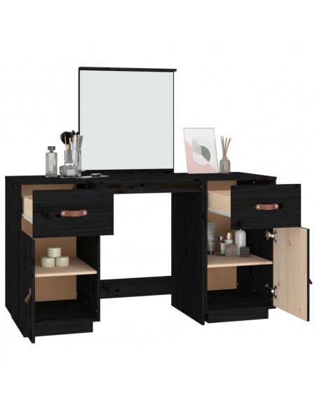 Set Toeletta con Specchio Nero in Legno Massello di Pino