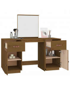 Set Toeletta con Specchio Marrone Miele Legno Massello di Pino