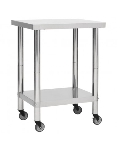 Tavolo da Lavoro Cucina con Ruote 80x45x85 cm in Acciaio Inox