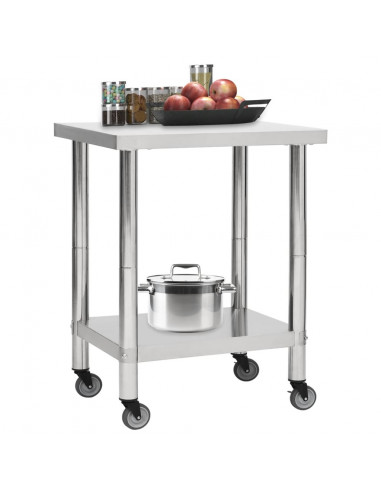Tavolo da Lavoro Cucina con Ruote 80x45x85 cm in Acciaio Inox