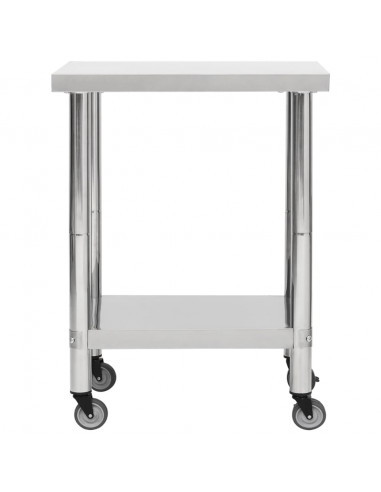 Tavolo da Lavoro Cucina con Ruote 80x45x85 cm in Acciaio Inox