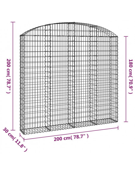 Cesto Gabbione ad Arco 200x30x180/200 cm Ferro Zincato
