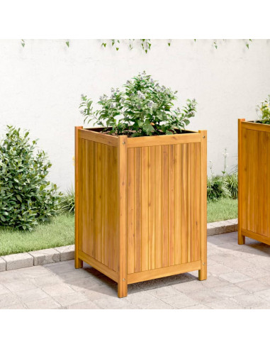 Fioriera Giardino con Rivestimento 50x50x75 cm Massello Acacia