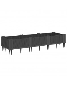 Fioriera da Giardino con Picchetti Nera 125x40x28,5 cm PP 2