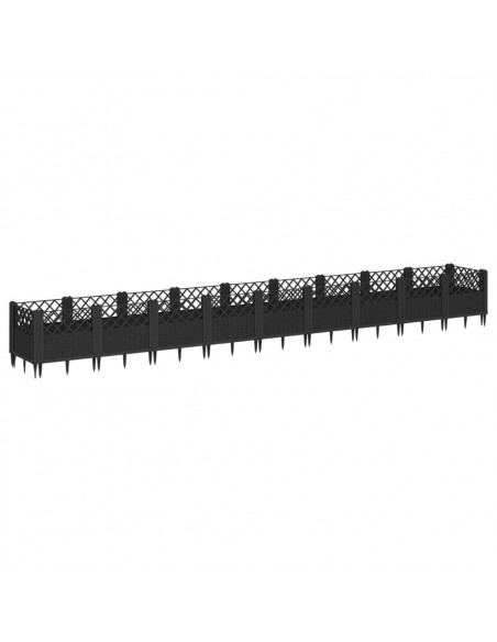 Fioriera da Giardino con Picchetti Nera 363,5x43,5x43,5 cm PP