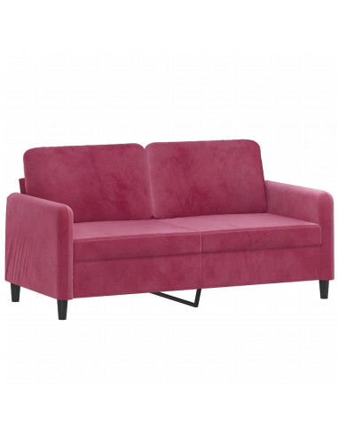 Set di Divani 3 pz con Cuscini Rosso Vino in Velluto