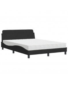 Letto con Materasso Nero 140x190 cm in Velluto 2
