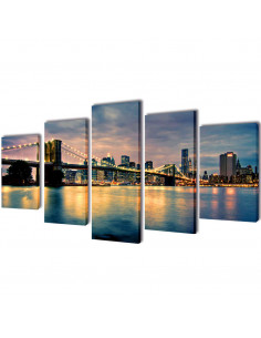 Set Stampa su Tela da Muro Vista Ponte di Brooklyn 200x100 cm