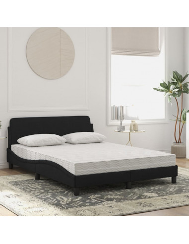 Letto con Materasso Nero 140x190 cm in Velluto