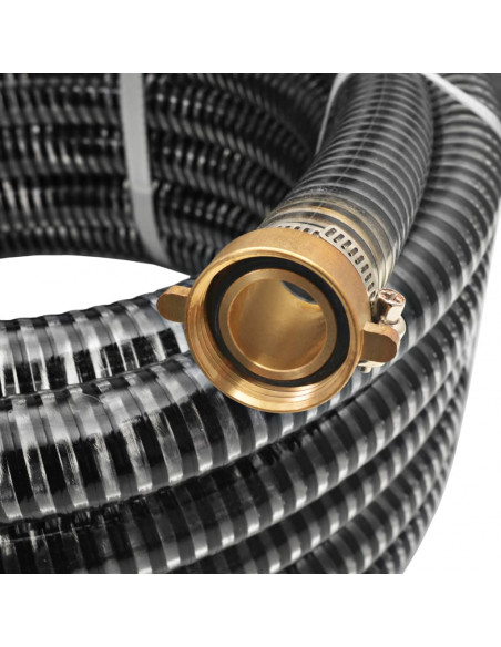 Tubo di Aspirazione con Connettori in Ottone 7 m 25 mm Nero