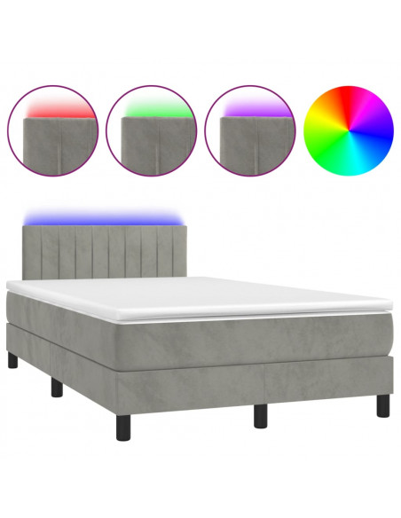 Letto a Molle Materasso e LED Grigio Chiaro 120x190 cm Velluto