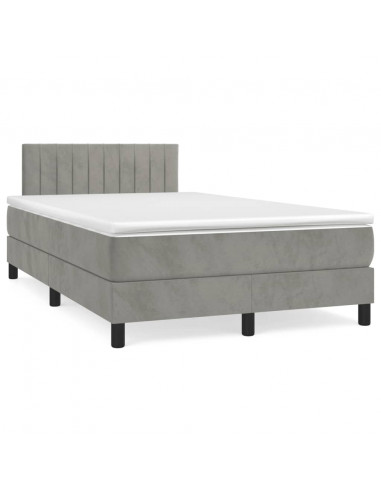 Letto a Molle Materasso e LED Grigio Chiaro 120x190 cm Velluto