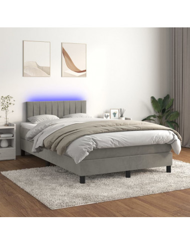 Letto a Molle Materasso e LED Grigio Chiaro 120x190 cm Velluto