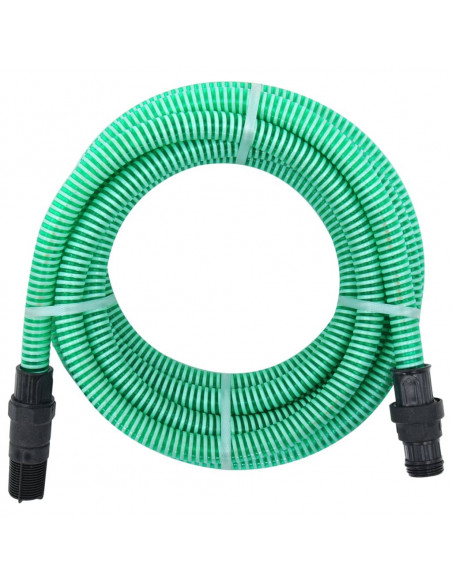Tubo di Aspirazione con Raccordi in Ottone Verde 1" 7 m PVC