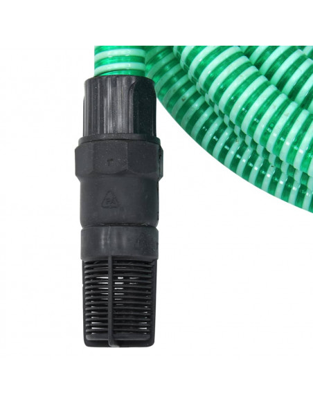 Tubo di Aspirazione con Raccordi in Ottone Verde 1" 7 m PVC