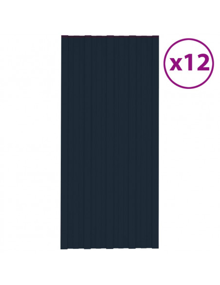 Pannelli da Tetto 12 pz in Acciaio Zincato Antracite 100x45 cm